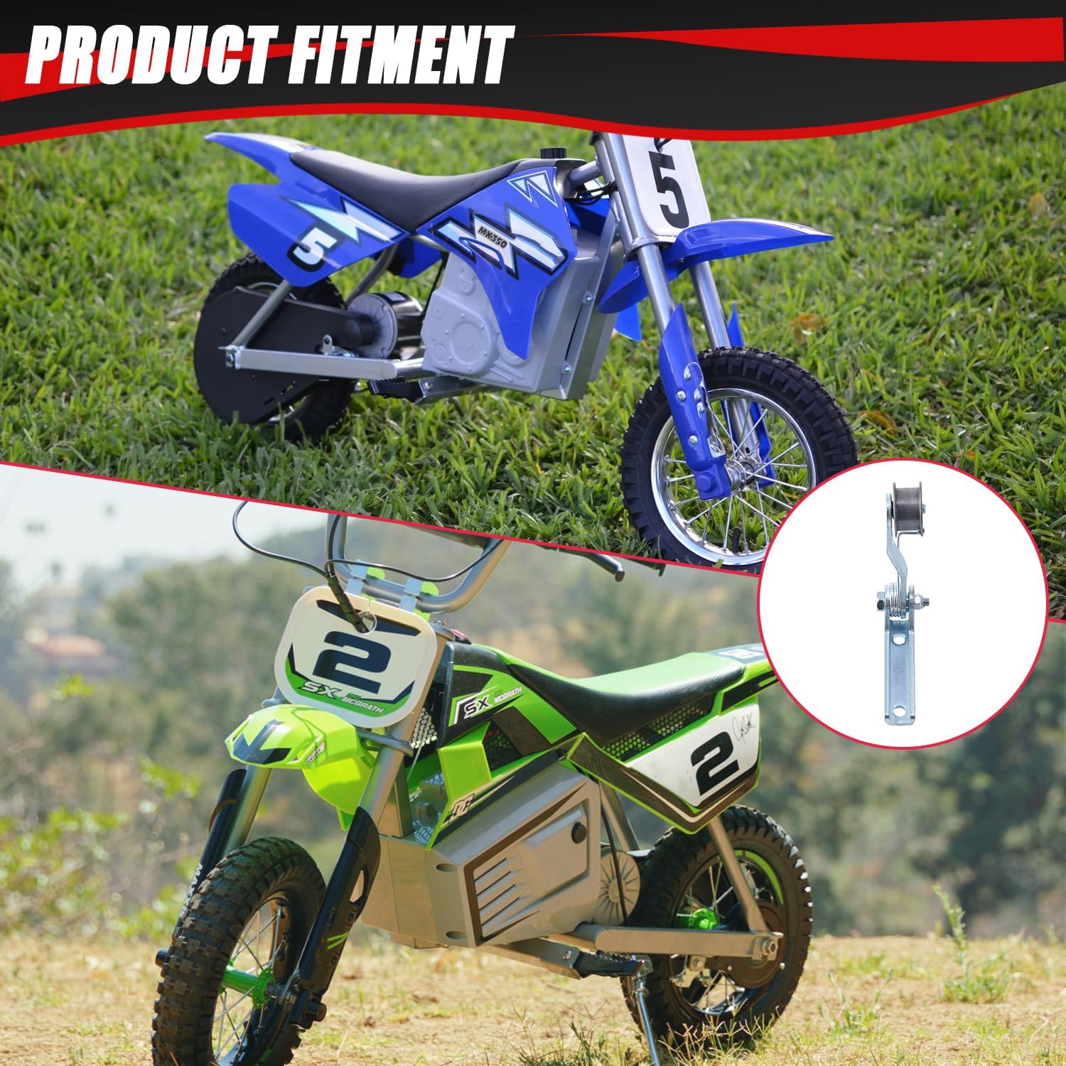 KAMIER MX350 Chain Tensioner Adjuster with Spring Replacement for Razor MX350 MX400 SX350 ZR350 Dirt Rocket Bike Kids Electric Motocross Off Road Heavy Duty Parts Silver Razor Part W15128050079