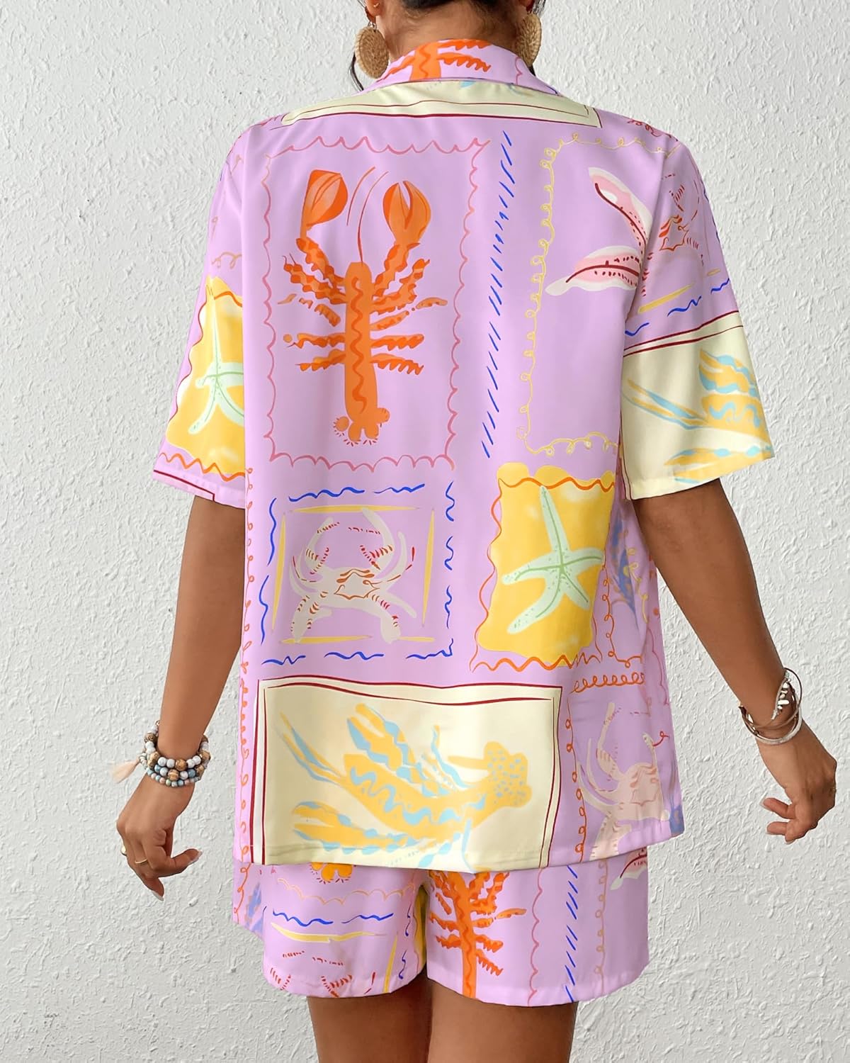 Bsubseach 2 Piece Short Sets for Women Tropical Printed Short Sleeve Button Down Shirt and Shorts Summer Beach Vacation Set - Image 5