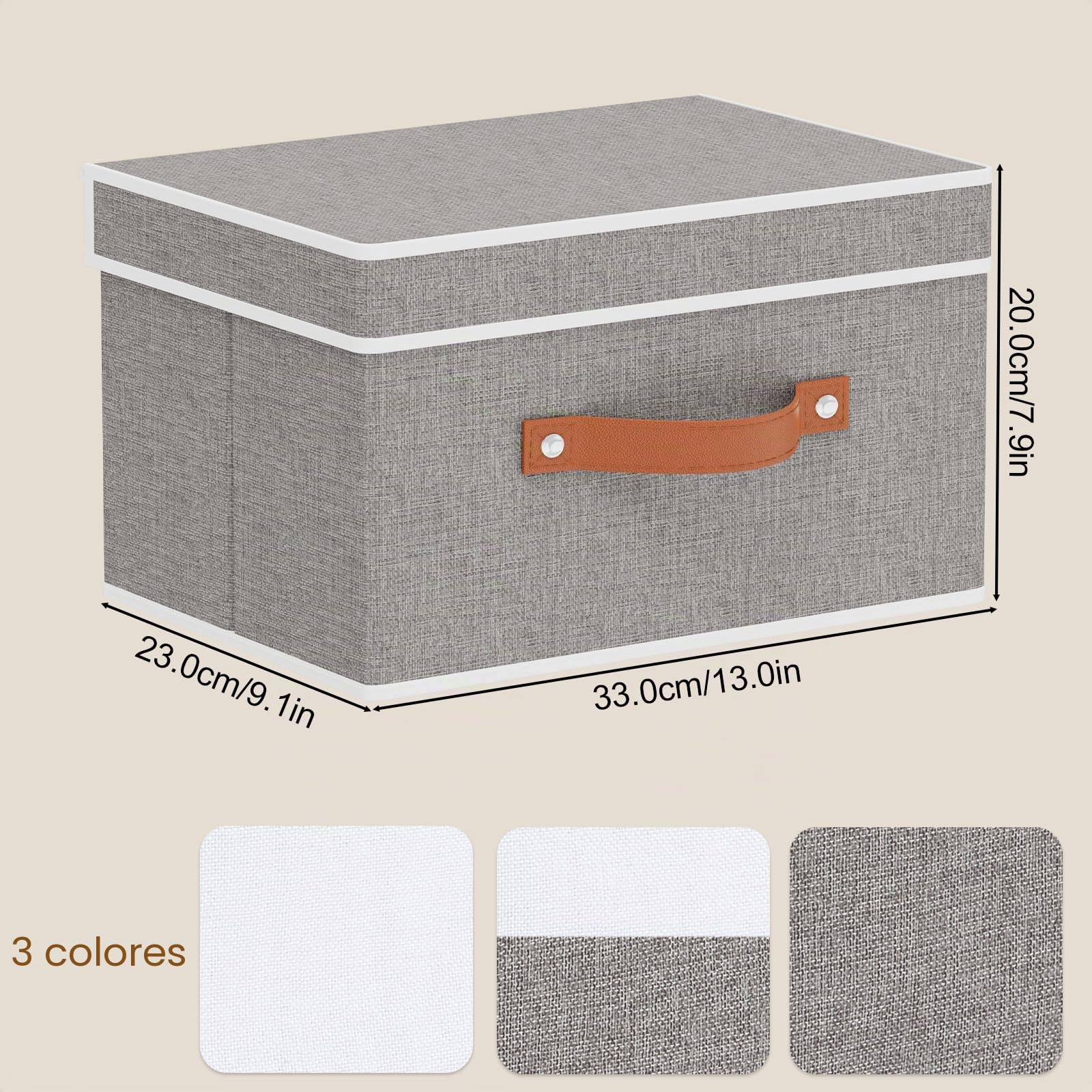 Set de 5 Caja Almacenaje con Tapa, Plegable Cestas Organizadoras con Asas, Cajas Almacenaje Ropa para Libros, Mantas, Sábanas, Gris, 33×23×20cm