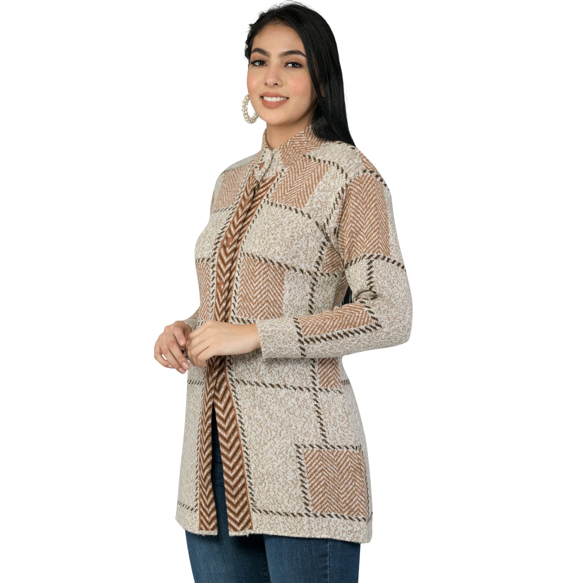 LADY WILLINGTONWomen Woolen Round Neck Long Coat Warm Fabric Cardigan  Winter Wear Pure Wool Thick Sweater for Women 100% Rainbow Wool Free Size  Cotty