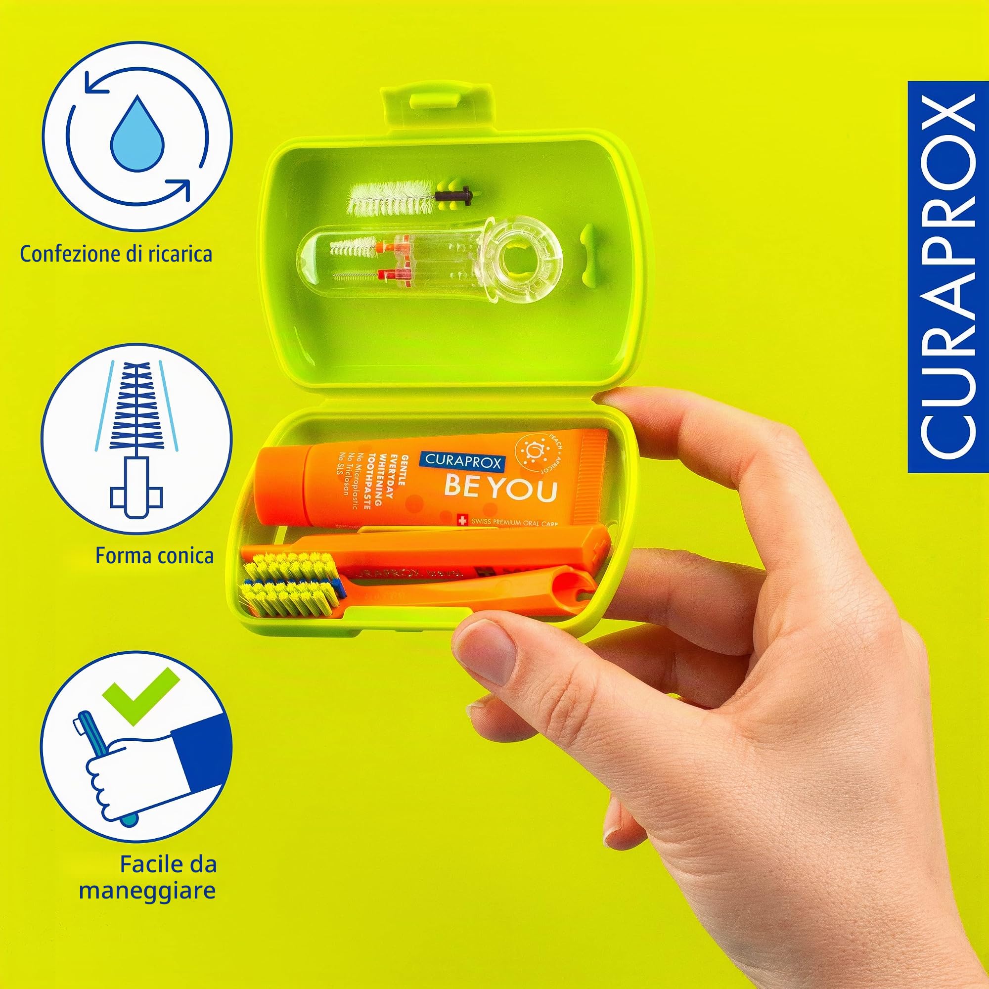 Curaprox Ortho Travel Set-Igiene orale per bretelle/Spazzolino ultra-morbido e scovolini/Set verde/Made in Switzerland