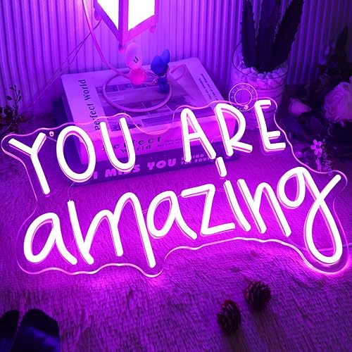 Miniatura 5 de SYLHOME Letrero de luz LED de neón con texto en inglés "You Are Amazing Purple You Are Amazing 5V Niñas Dormitorio Sala de Estar Aula Decoración de