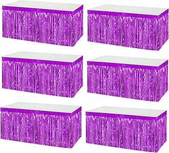 6 Pack 29x108 Inch Metallic Foil Fringe Tinsel Table Skirts Banner for Rectangle Tables Streamer Garland Curtains Backdrop for Wedding, Birthday, Parade Floats, Halloween Party Decoration(Purple)