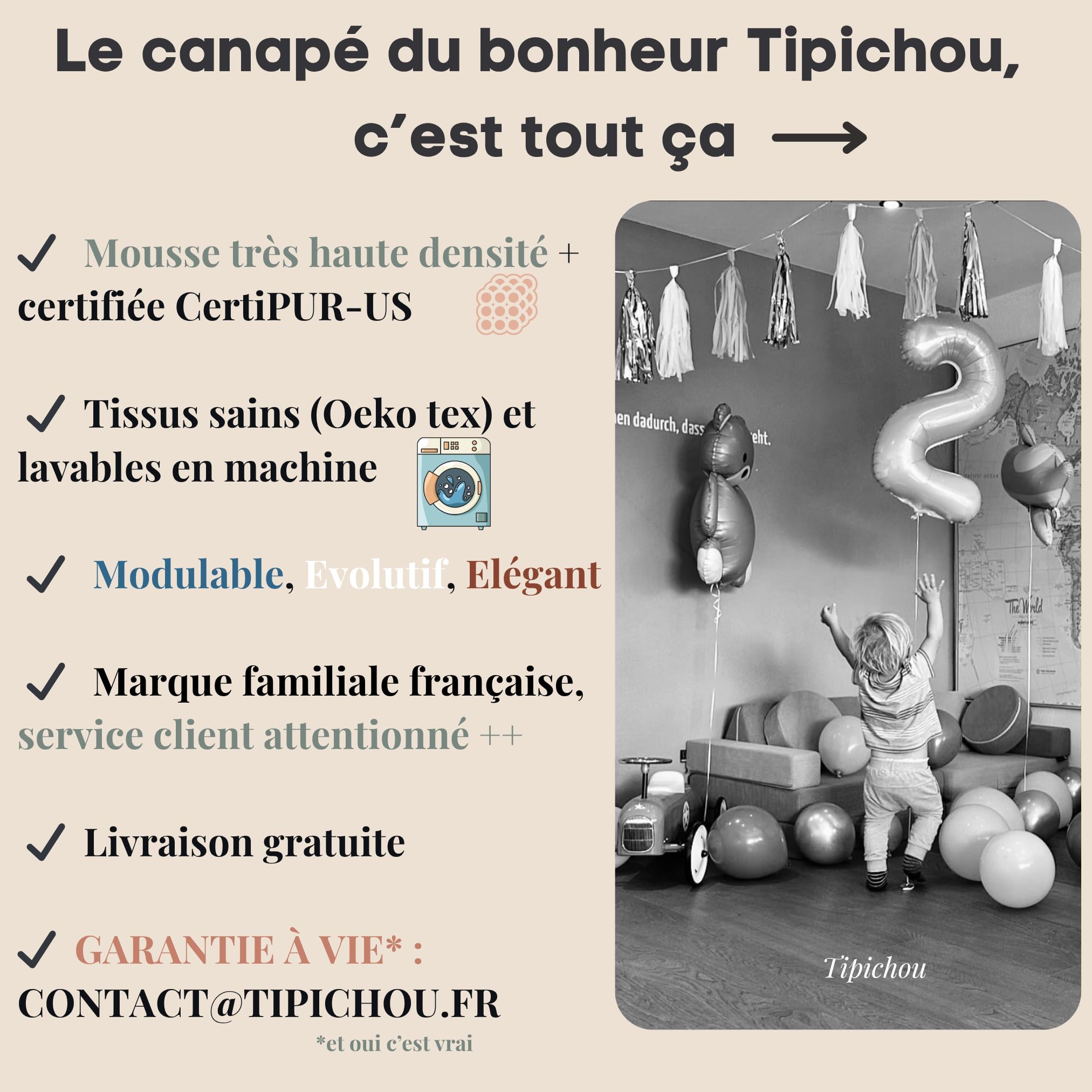 Canapé Enfant Convertible - Chauffeuse 2 Places Transformable en Lit d'Appoint, Aire de Jeu, Fauteuil, Matelas de Sol - Idéal Cadeau Enfants - Possibilités de Jeux Infinies (Blanc Crème, 2 Places)