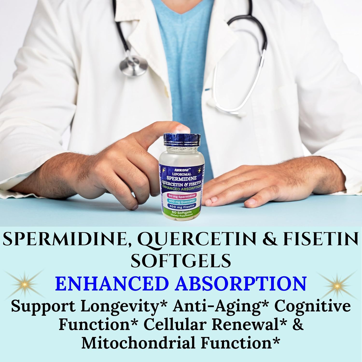 Nikoni Liposomal Spermidine, Quercetin, Fisetin 860mg Supplement for Healthy Aging, Cellular Renewal, Cognitive Function 60 Softgelss - Image 5