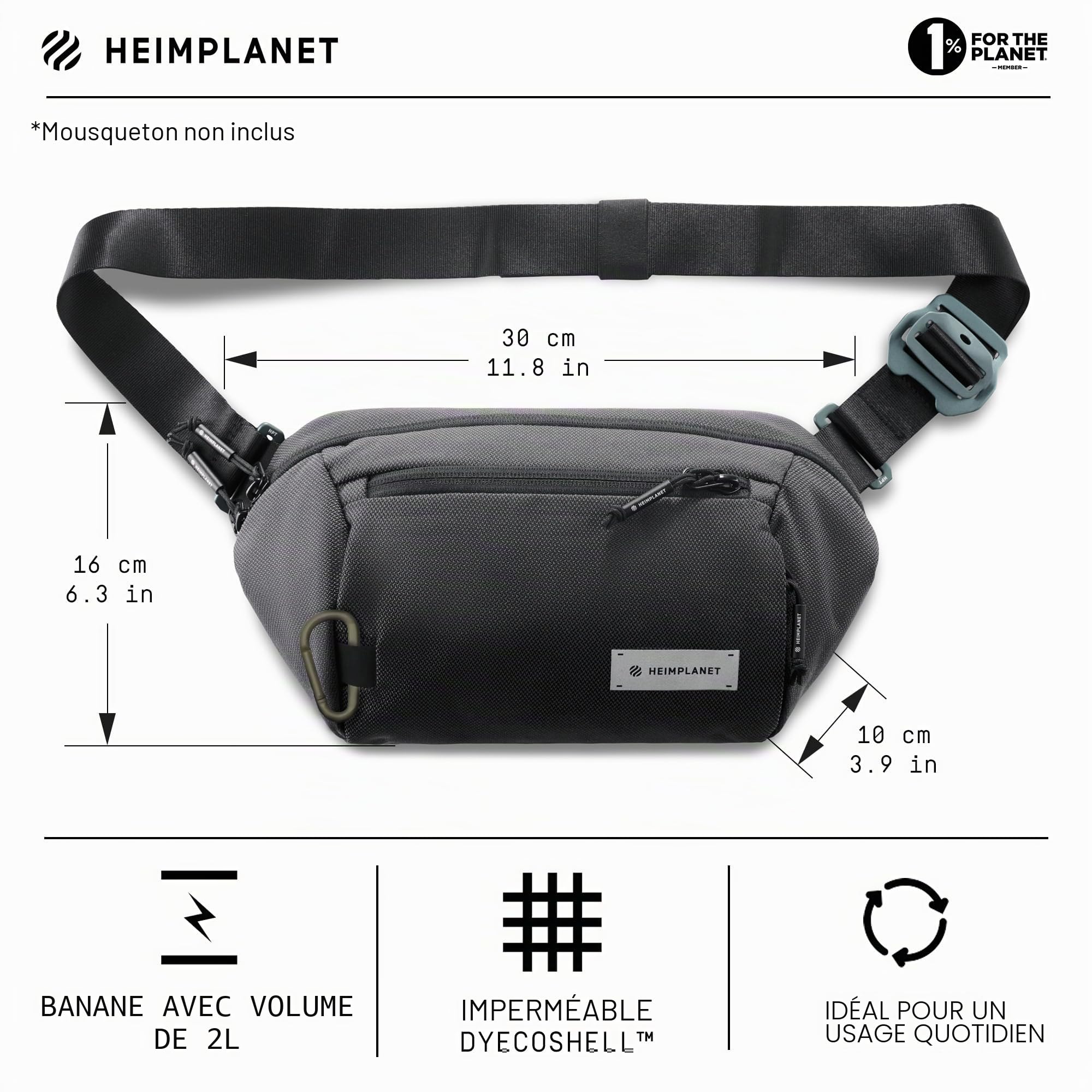HEIMPLANET Original | Transit Line Sling Pocket XL | Sac Banane imperméable en DYECOSHELL de Haute qualité | Supporte 1% pour la planète (Castlerock)
