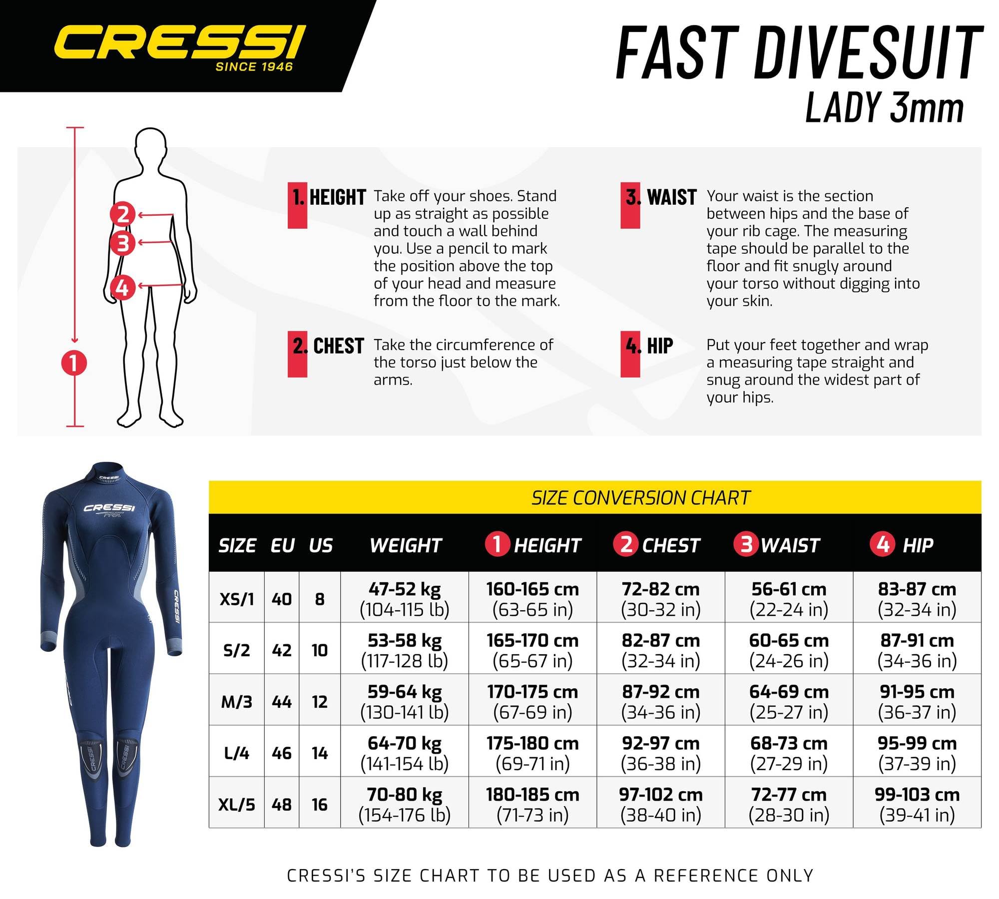 Cressi Fast 3 mm Trockenanzug, Schwarz, M