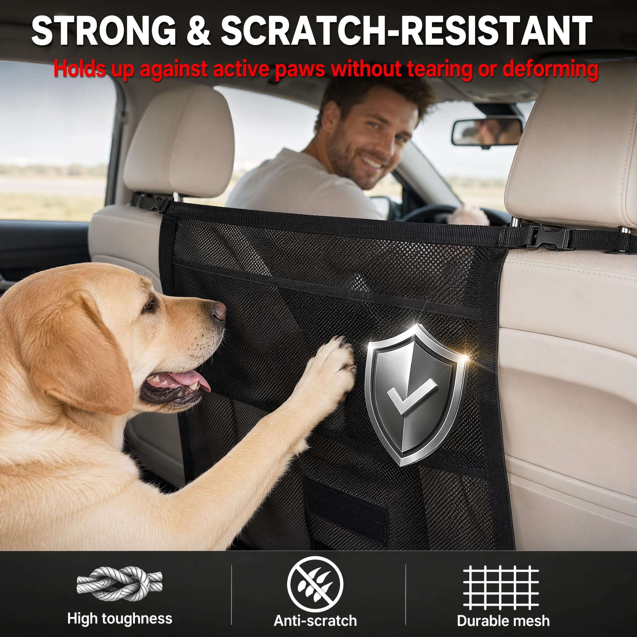 Barrière de voiture pour chien pour SUV, séparateur en maille robuste avec poche de rangement