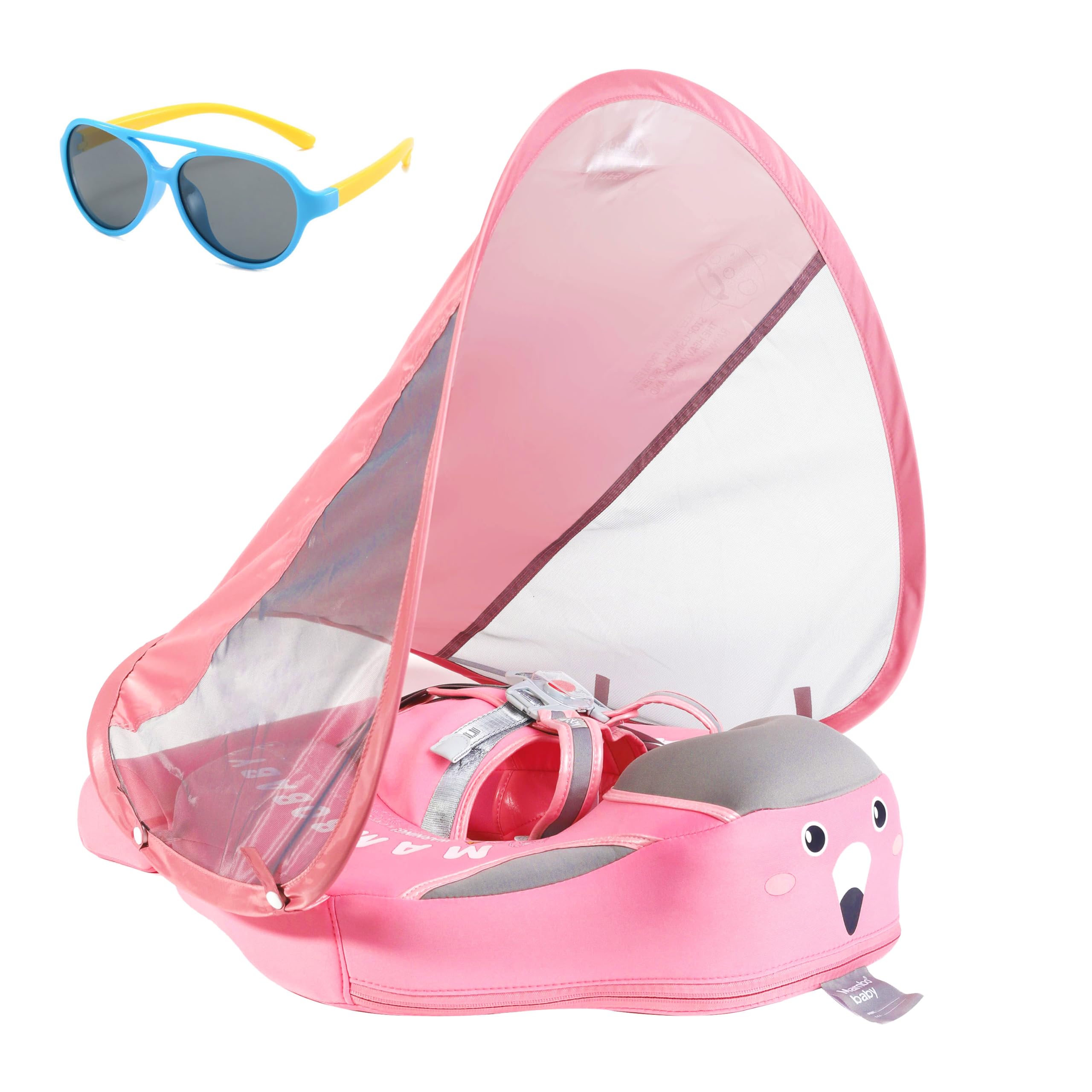 Baby Floats for Pool with Canopy Removable UPF 50+ UV Sun Protection Canopy Mambobaby Float Non Inflatable Upgrade Add Tail Avoid Flip Waterproof Skin-Friendly Infant Swim Float 3-24 Months
