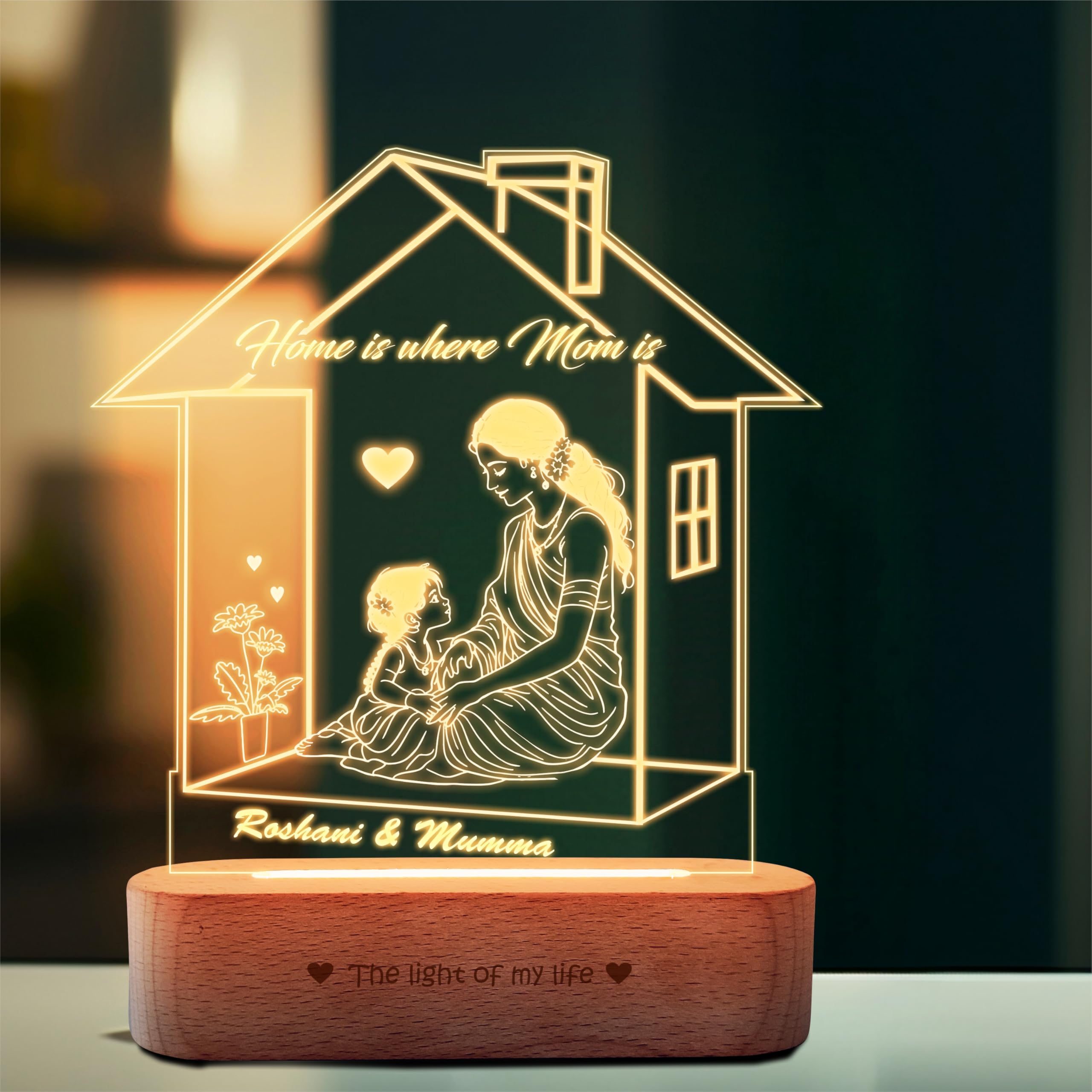 ZOCI VOCI Mother's Day Gifts - Customised Gift for Mom - Personalized Engraved Lamps, Unique & Creative Gifting Ideas for Mummy. (The Heart of Every Home, Warm Light)-image-11
