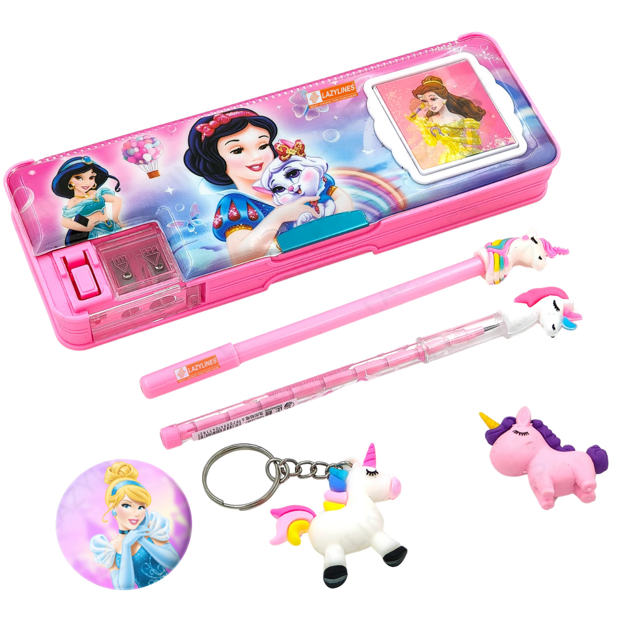 SCRATCH NOTE Princess Pencil Box Integrated Sharpener and Calculator, Magnetic Lock, Dual Compartments, Cartoon Stationery Case School Kit for Girls,Kids, Students Combo Set of 6in1 (B0D1R1P3QT) Amazon Price History, Amazon Price Tracker