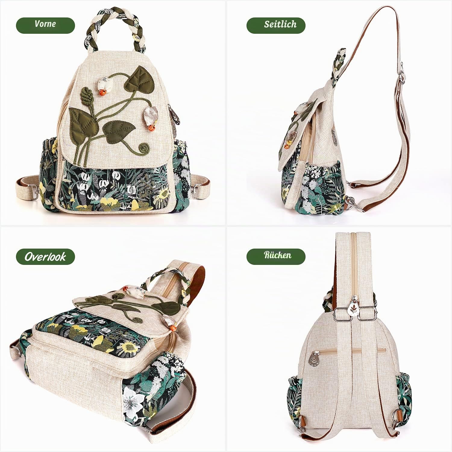 Umwandelbare Umhängetasche für Mädchen, handgefertigte Handtasche, wunderschöner, hochwertiger, lässiger Tages-Mini-Rucksack aus Segeltuch für Frauen in Grün