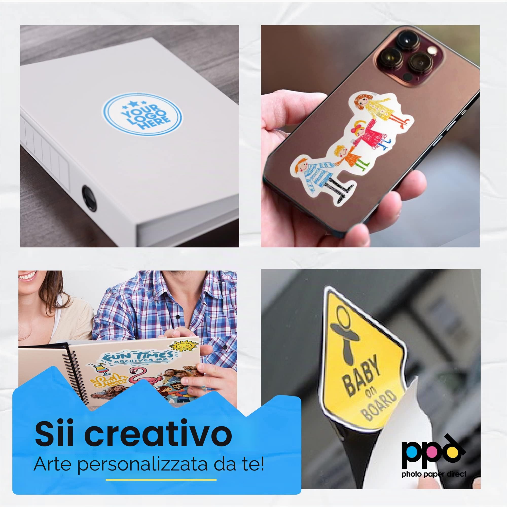 PPD Mix 40 Fogli A4 Carta Vinile Adesiva Per Stampanti Inkjet - Sticker Bianco - PPD-36/38-40