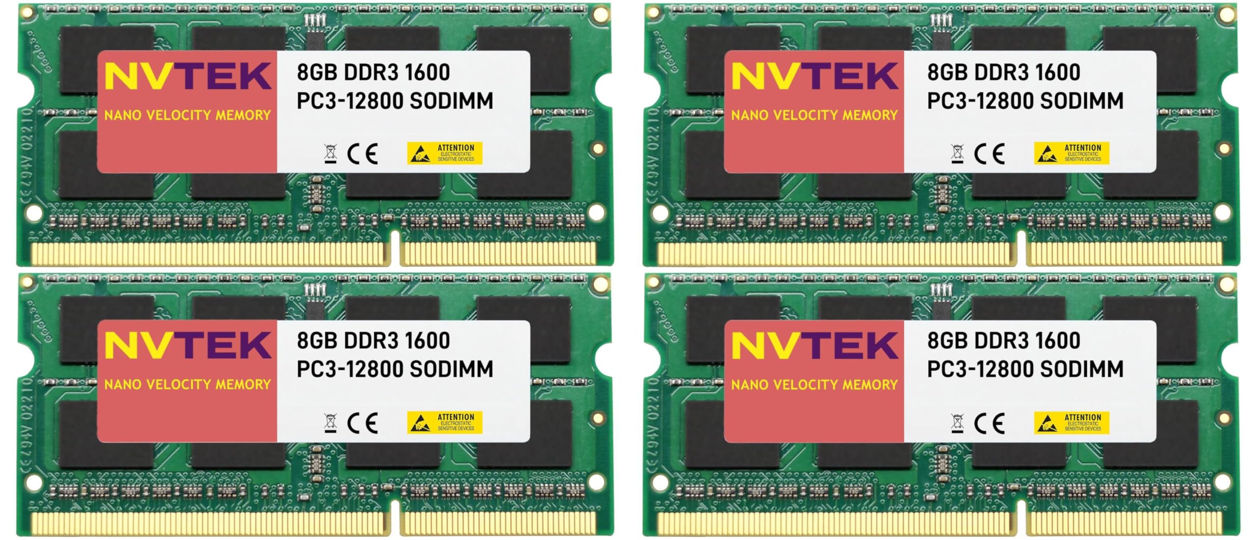 NVTEK 32GB (4X8GB) DDR3 1600MHZ PC3-12800 SODIMM 2Rx8 1.35V 204-PIN Non-ECC Laptop PC Computer Memory KIT