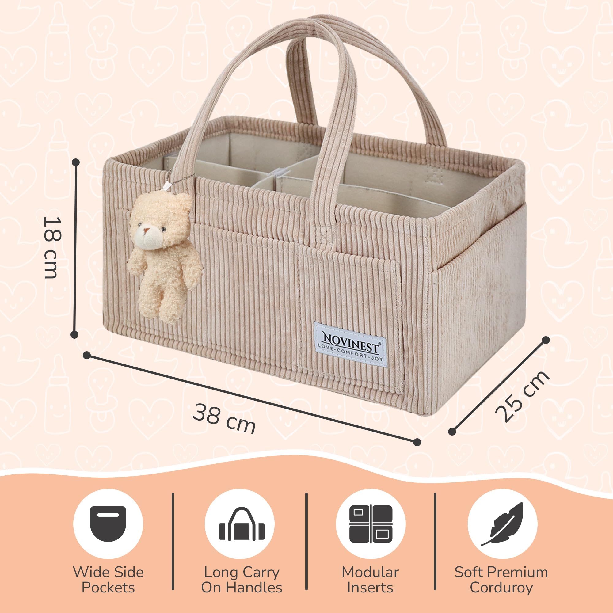 Novinest Nappy Caddy Organizer, Newborn Essentials & Car Diaper Caddy - Image 2
