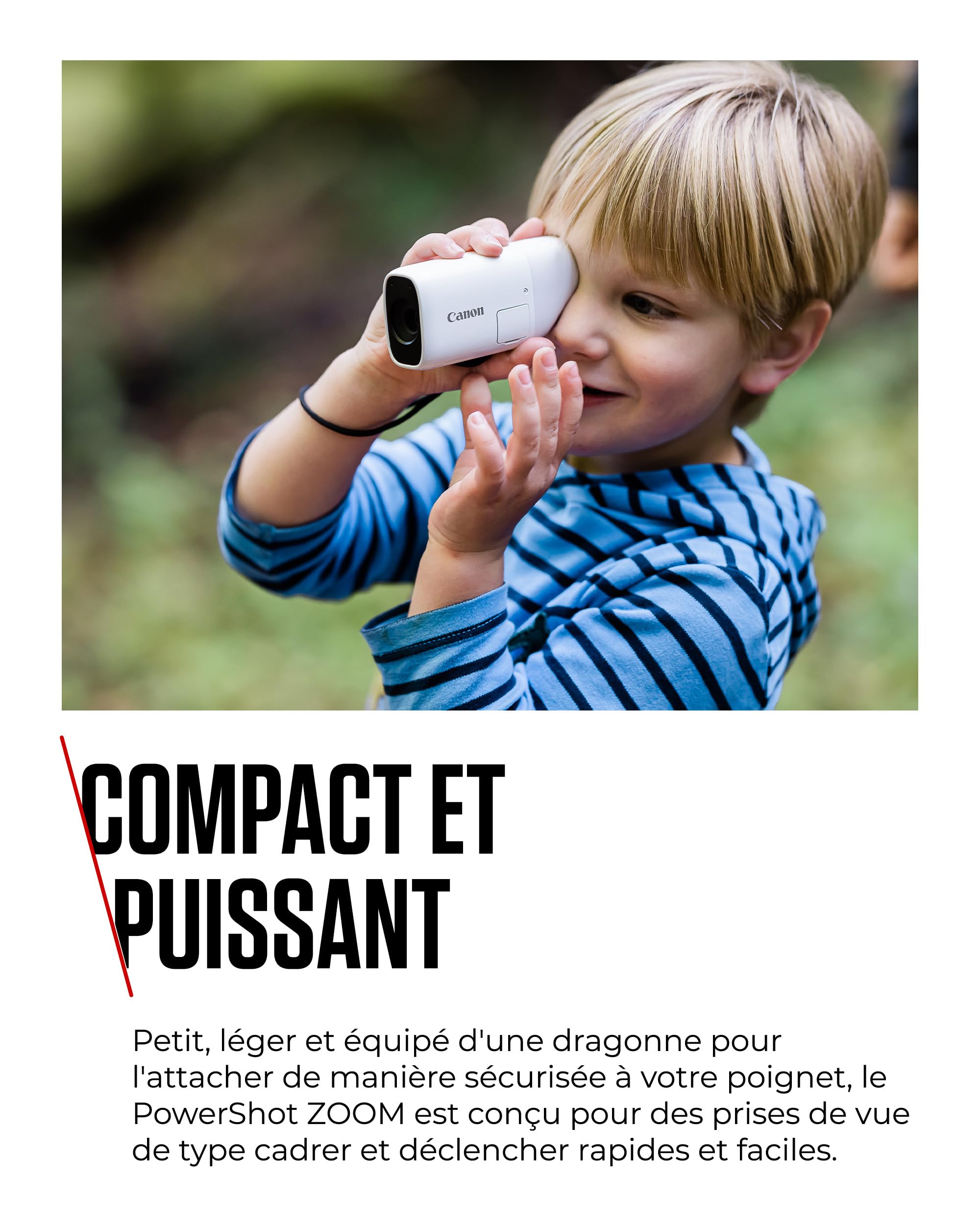 Canon PowerShot Zoom appareil photo de Poche, Soyez Encore Plus Proche de Votre Sujet Grâce au Zoom 3 Niveaux, Appareil Photo Numérique Léger, Photos 12 Mpx, Vidéo HD, USB-C, Wi-Fi et Bluetooth, Blanc