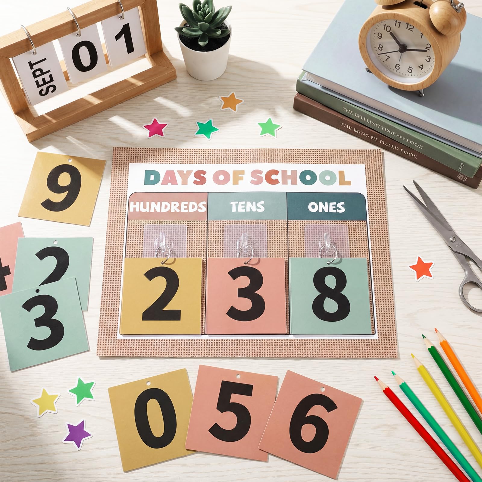 Glenmal Decorazioni moderne per bacheca in lino bohémien, per il rientro a scuola, giorni di scuola, poster per calendario in classe, bacheca, decorazione da parete per asilo in età prescolare