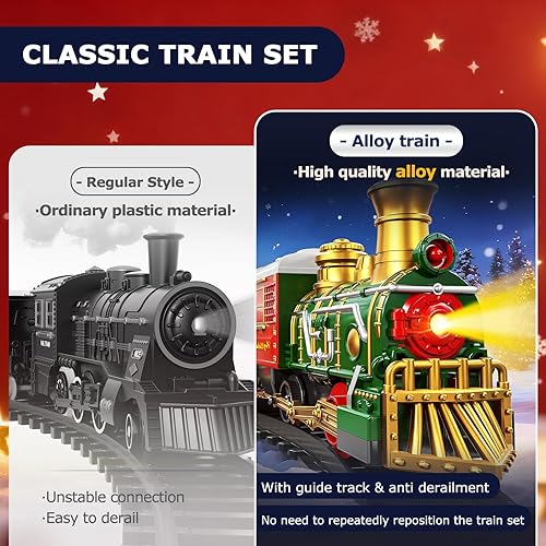 Miniatura 6 de Juego de tren clásico para niños de 3-5 años, 4-7 años, 4-8 años, tren eléctrico con motor de locomotora, luces y sonido, para árbol de Navidad,