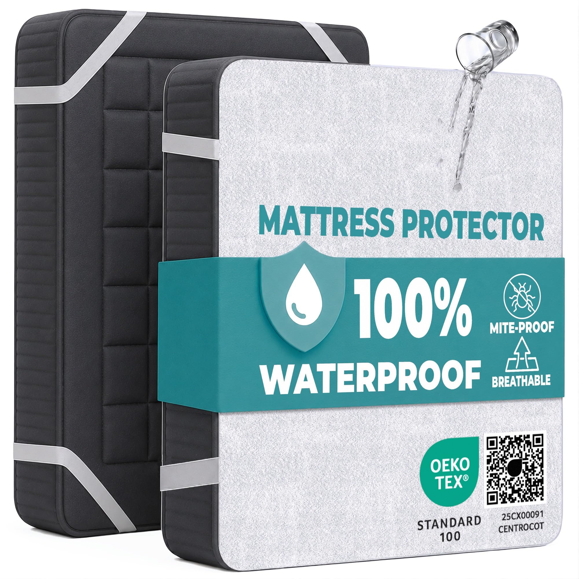 Mattress Protector Double Bed Waterproof 140x190 cm Premium Cotton Terry Bed Cover with Elastic Straps Sheet Soft and Breathable Top Mattress Protector Anti-Mite Hypoallergenic and Machine Washable โ image 1