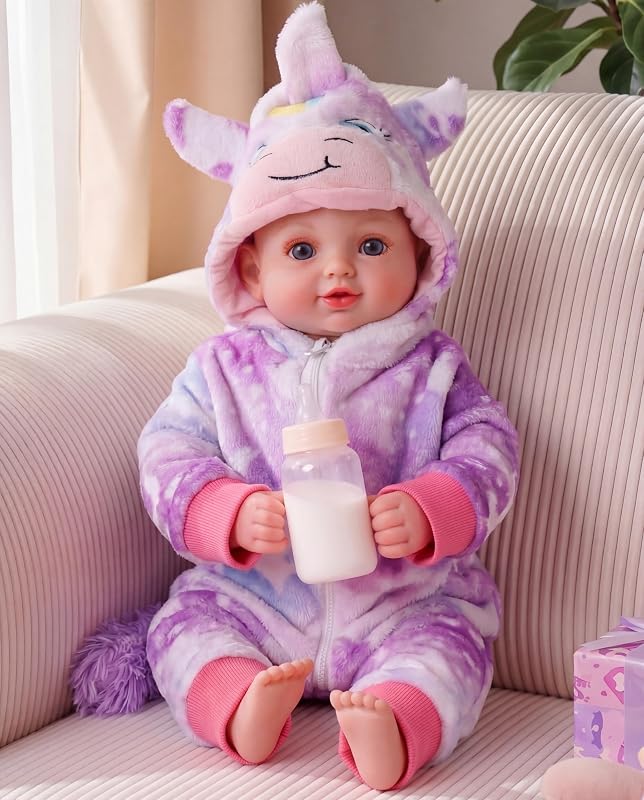 BABESIDE 17 Inch Baby Doll Girl, Cute Soft Cloth Body Realistic Baby Doll | Unicorn Outfit, Real Life Baby, Easy-to-Hold Size, Can Dress Up, Gift Box with Bottle and Care Accessories for Kids Age 3+
