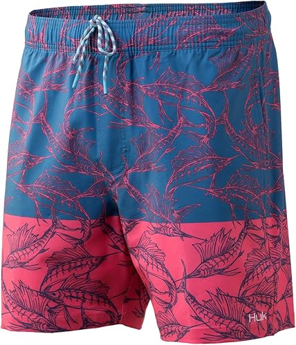 Miniatura 38 de HUK Pantalones cortos de pesca y natación Playa de secado rápido para hombre + UPF 30 Key Lime - 6",Trenza - 6",Rosa cebada - 17",Resplandor azul
