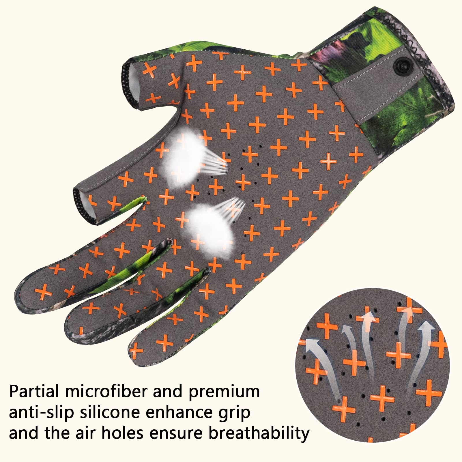 BASSDASH Guantes unisex de caza de camuflaje sin dedos para hombres y mujeres, para clima cálido UPF 50+, ligeros fotografía de pesca HG03