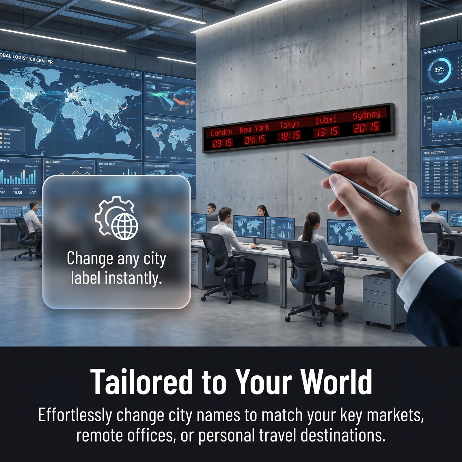 Mehrzeitzonen-bürouhr, Wanduhr Mit Stadt- Und Weltzeitanzeige, Stadt Einstellbar, Digitales Led-Display, Für Flughäfen, Büros, Multinationale Unternehmen Und Hotels 3 Time Zones