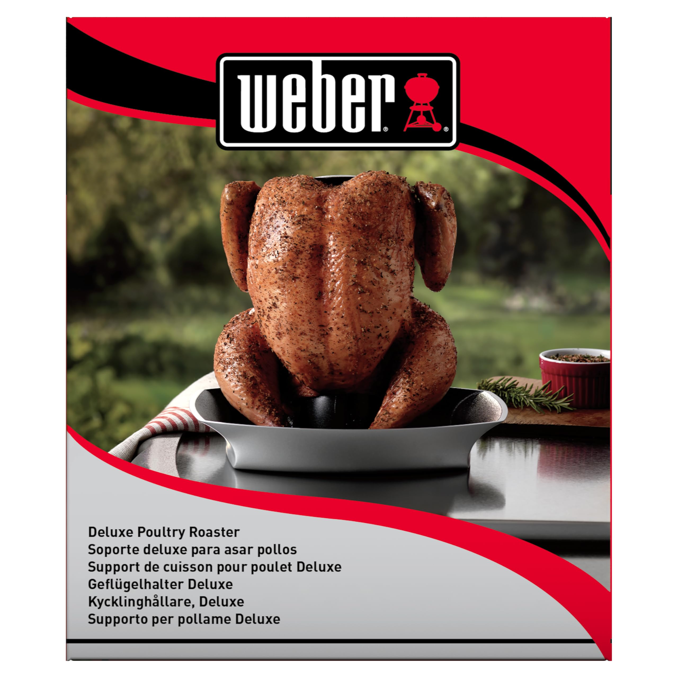 Weber Supporto Deluxe per pollame/Supporto in Acciaio Inox per Pollo succoso con Vassoio raccogligocce Integrato per Una Cottura aromatica – Argento (6731)