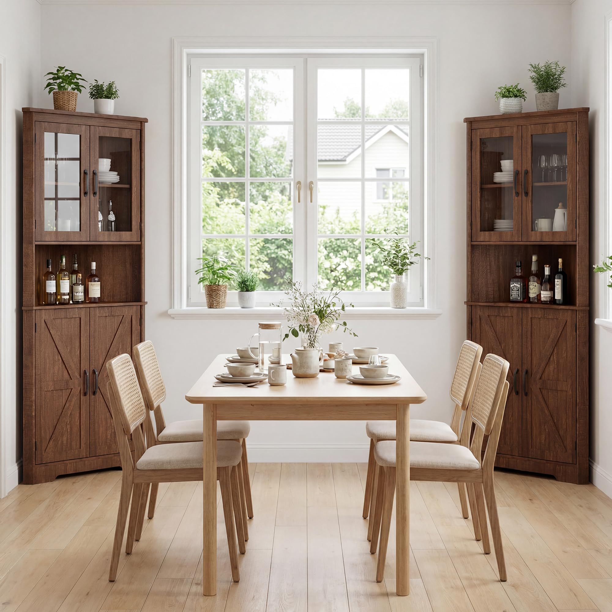 BonVache Armario de esquina alto y estrecho para el baño con 2 puertas y 5 estantes, armario de almacenamiento para cocina, dormitorio, sala de estar, estante de esquina de 170 cm, marrón