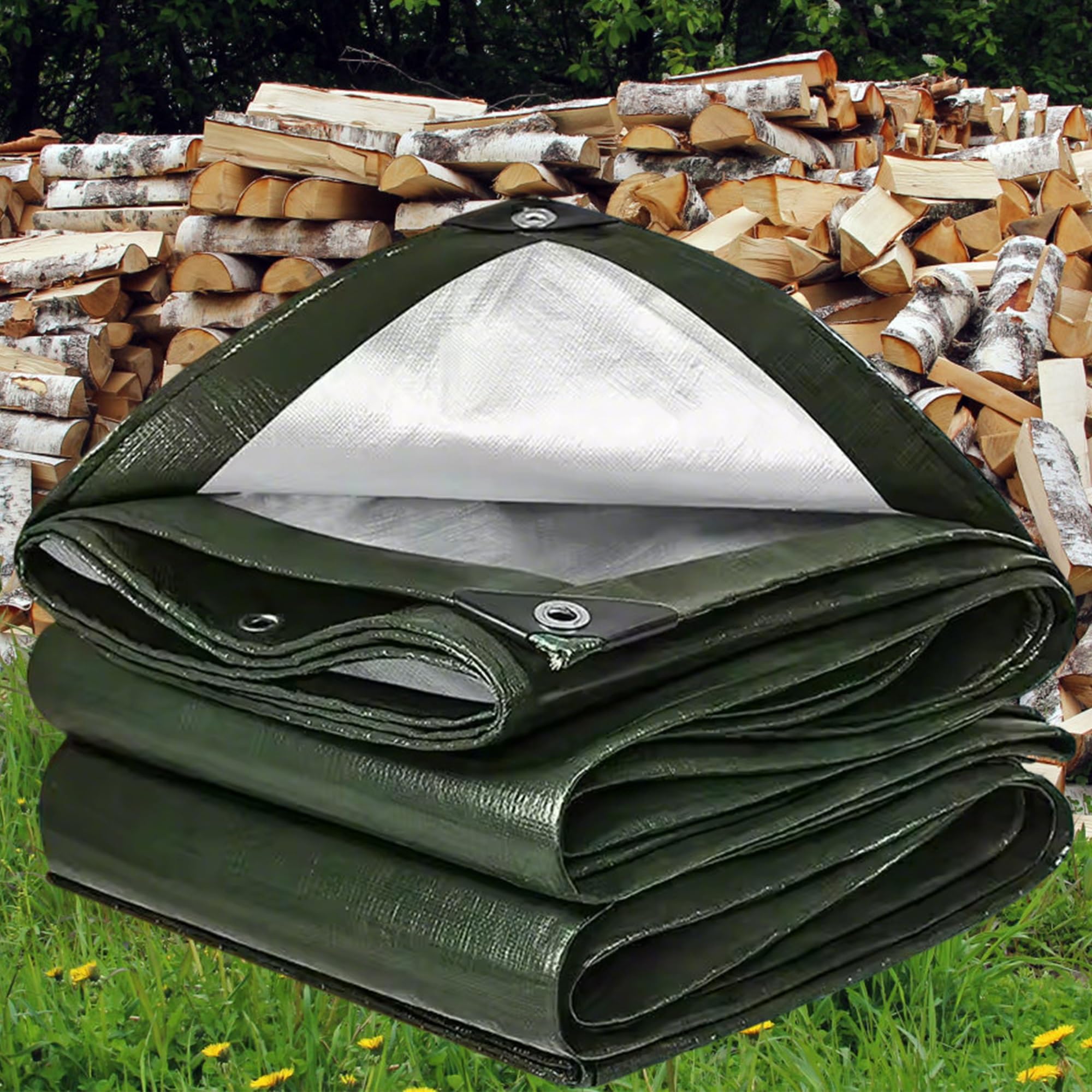 Lona impermeable exterior 200g/m² toldo reforzado con ojales protección UV lona verde plata