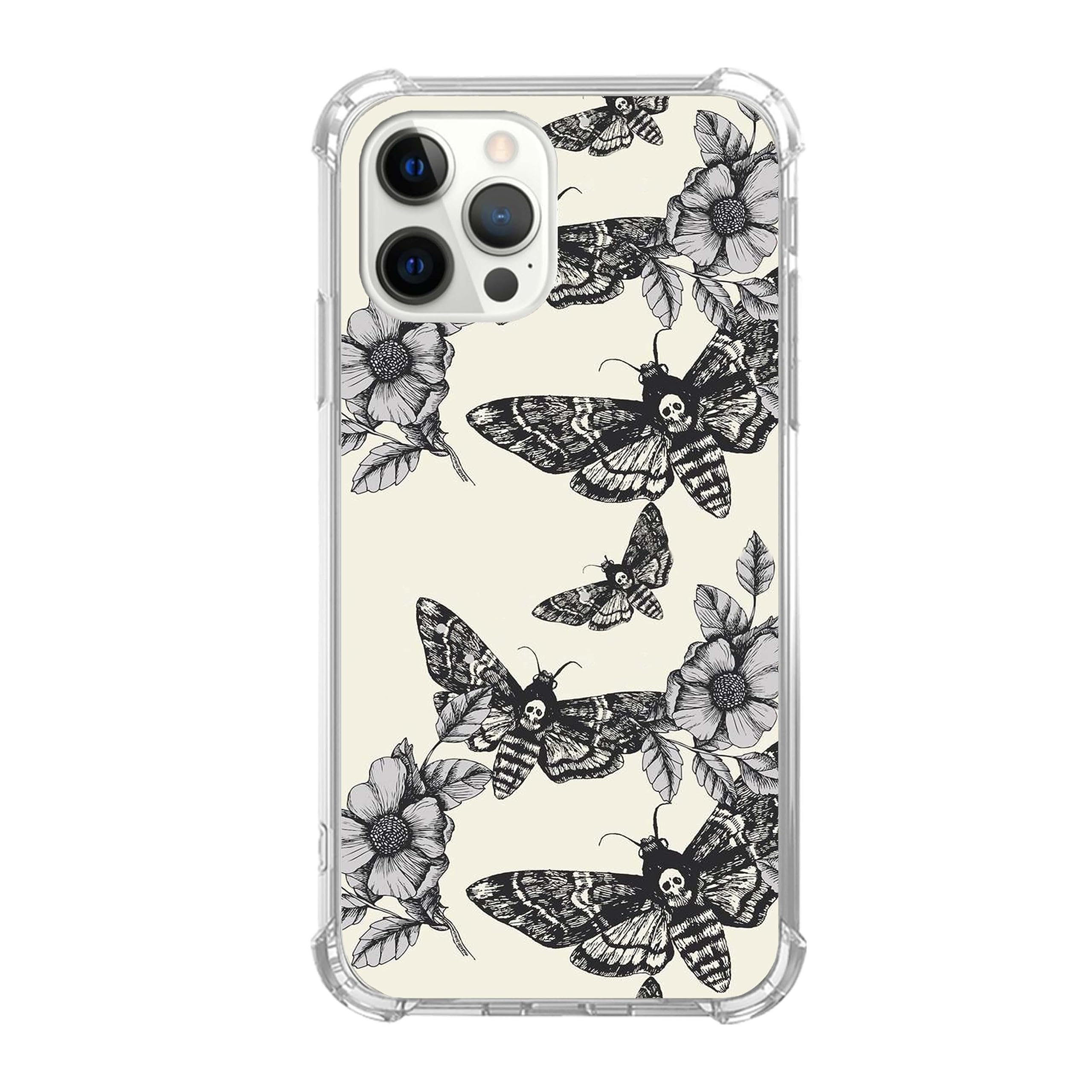Yawheg Moth Death Skull Flowers Phone Case Compatible with iPhone 16 Pro Max, Moth Insect Pattern Gothic Cover for Teens Women Men, Slim Soft Flexible
