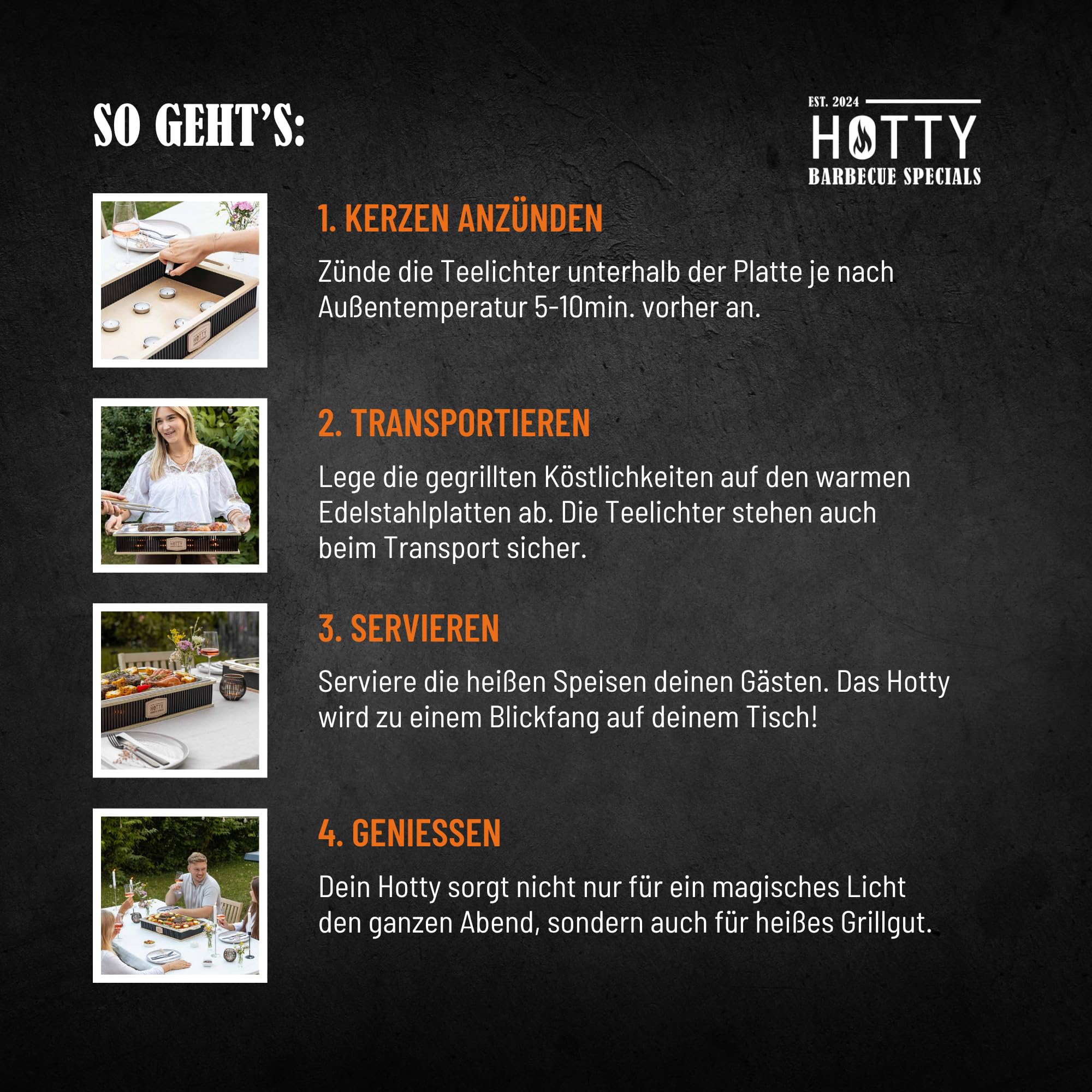 INEXTERIOR – Hotty BBQ warmhoudplaat S – warmhoudcontainer voor gerechten – grill-gerechten warmhoudhouder met leuk houten design – voedselverwarmer warmhoudcontainer met theelichtjes voor grillfeest