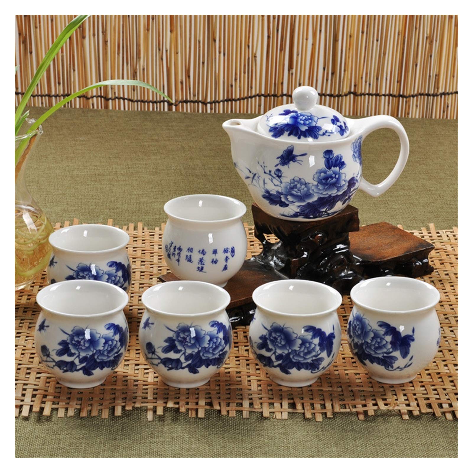 Teiera da Viaggio in Ceramica Servizio da tè Jingdezhen Tazza a Doppia Parete in Porcellana Bianca e Blu Fiore Creativo Teiera del Drago Servizio da tè Kung Fu Set da tè Zuccheriera (Color :