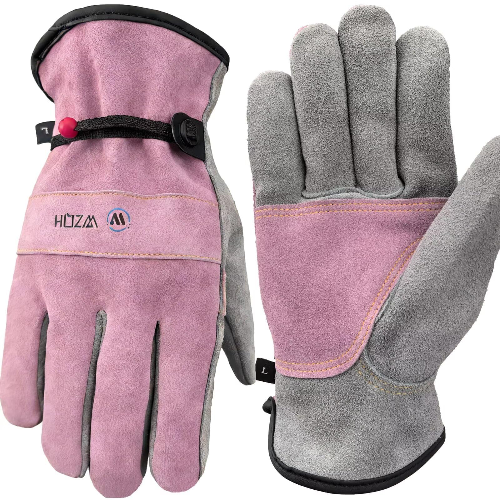 WZQH Leather Work Gloves for Men or Women.Gardening,Welding,Pink-Grey M