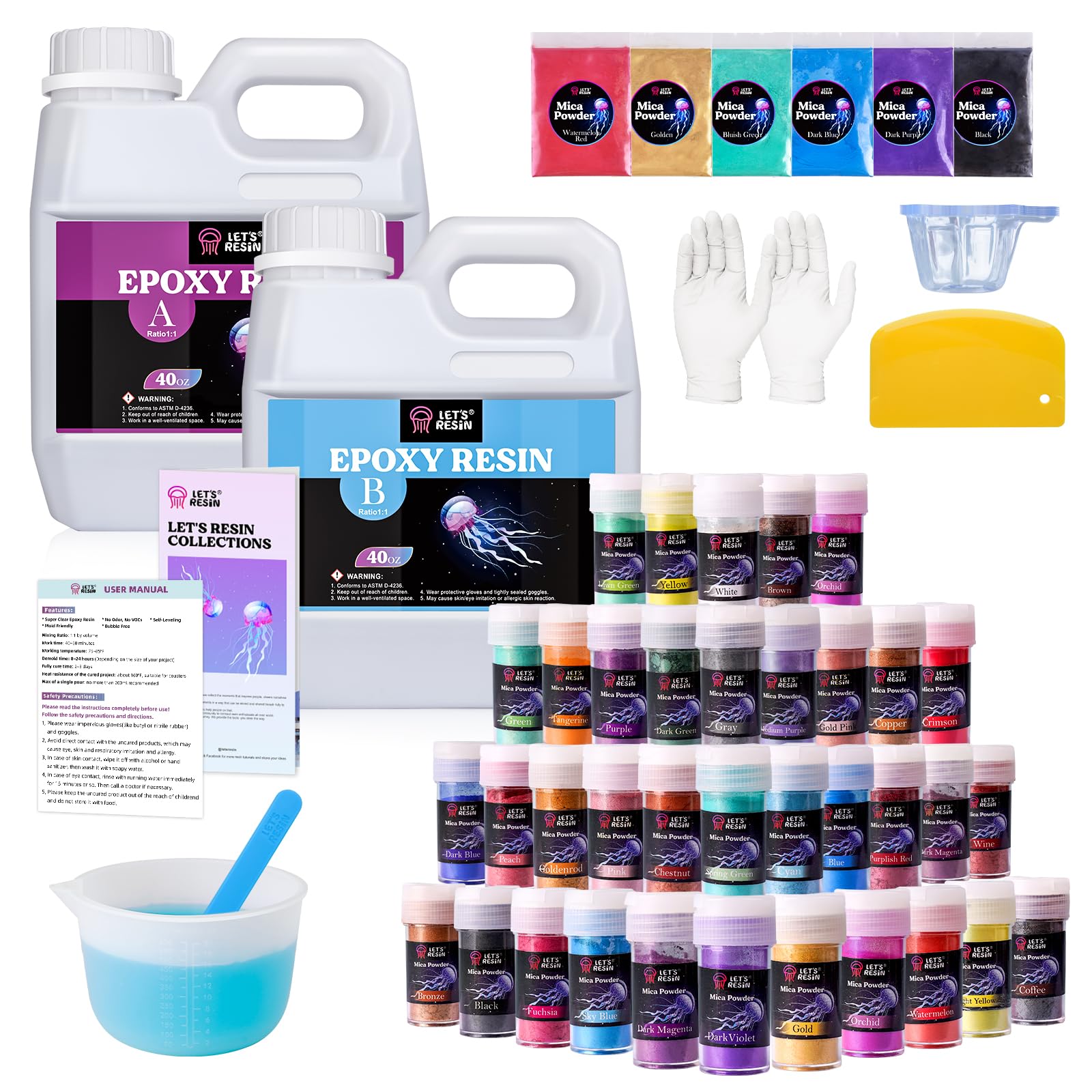 LET'S RESIN 80oz Crystal Clear Casting Resin Bundle with 36 Colors Mica Powder
