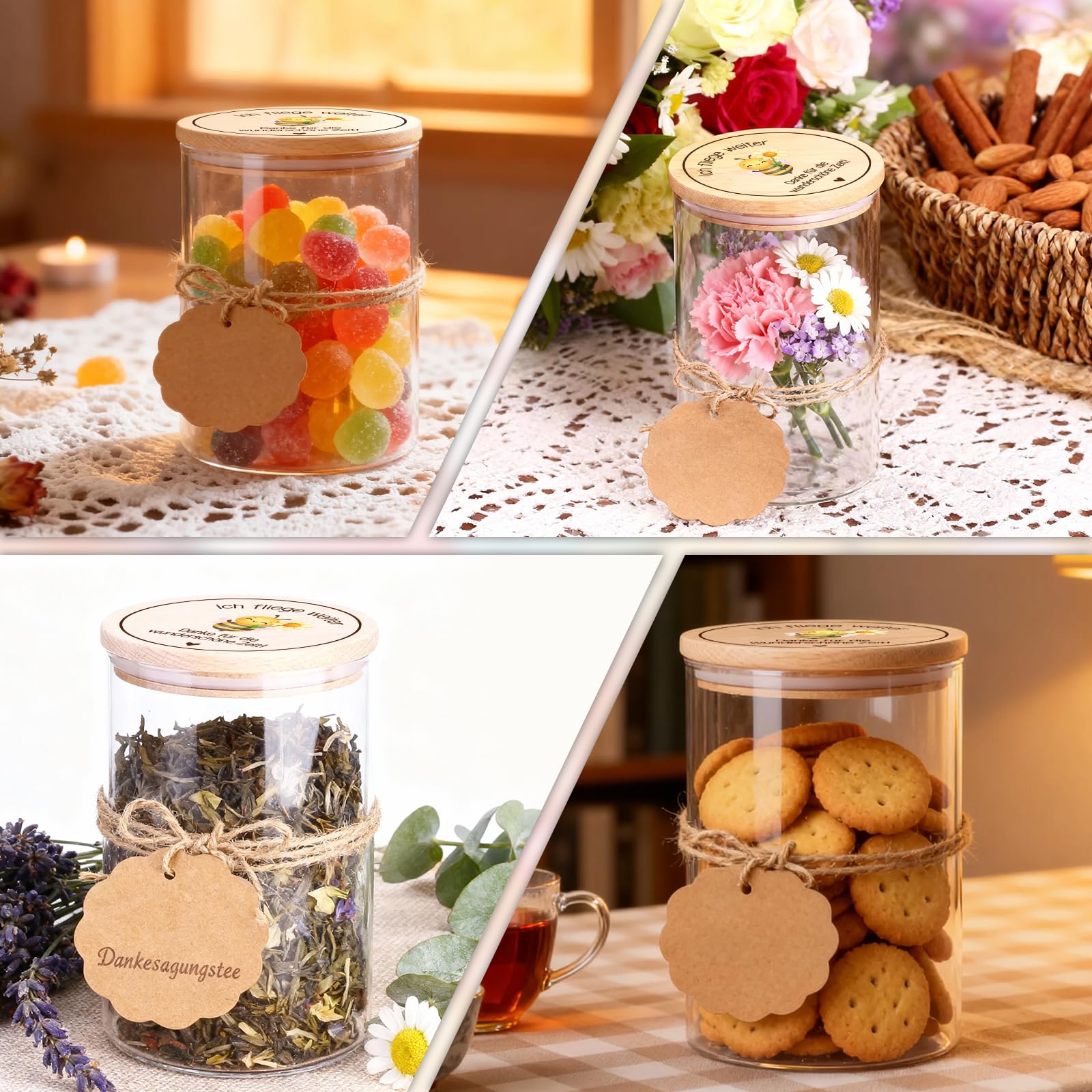 Abschiedsgeschenk Erzieherin, Vorratsglas mit Holzdeckel Biene Motiv, Geschenk Erzieherin, Bonbonglas Dankeschön Geschenk, Abschiedsgeschenk Lehrerin Tagesmutter Kita Schule