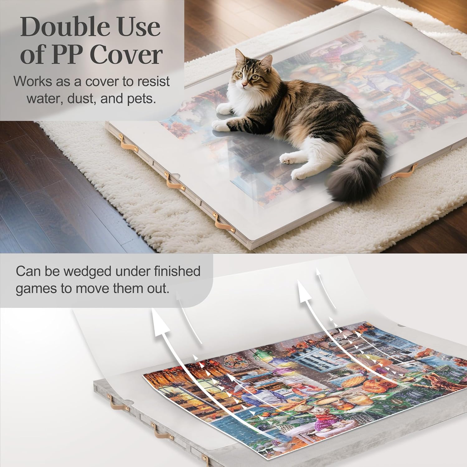 Tektalk Flannelette Covered Jigsaw Puzzle Table with Integrated Adjustable Stand & Cover, 3-Tilting-Angle Wooden Plateau Portable Puzzle Board with 6 Sorting Drawers, for Up to 1500 Pieces (Gray)