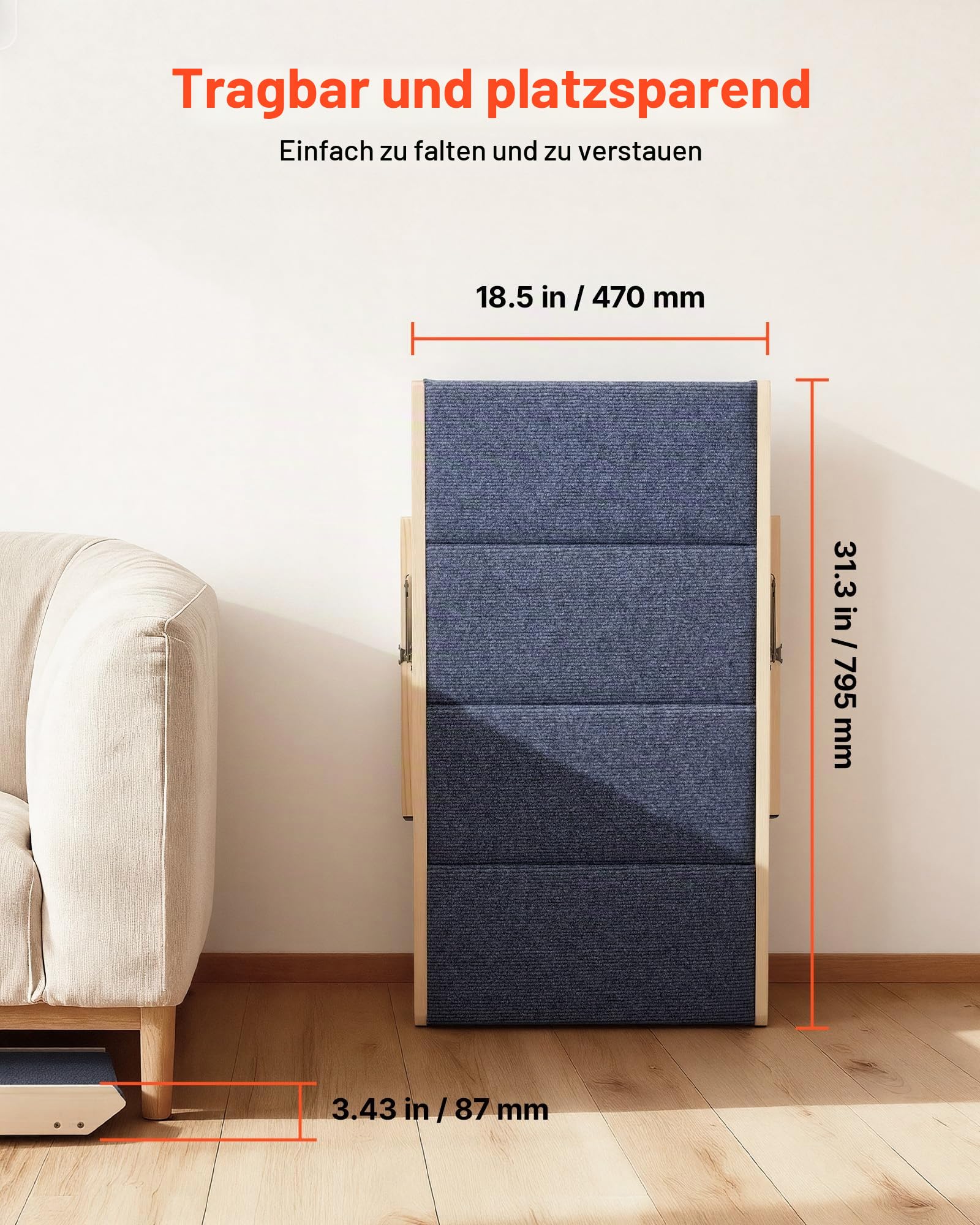 VEVOR Hundetreppe 630x470x490 mm, 4-stufige Hautiertreppe, klappbare Holztreppe geeignet für kleine, mittlere, große, ältere Haustiere sowie Welpen bis 68 kg, Hundeleiter für Betten, Sofas & Autos