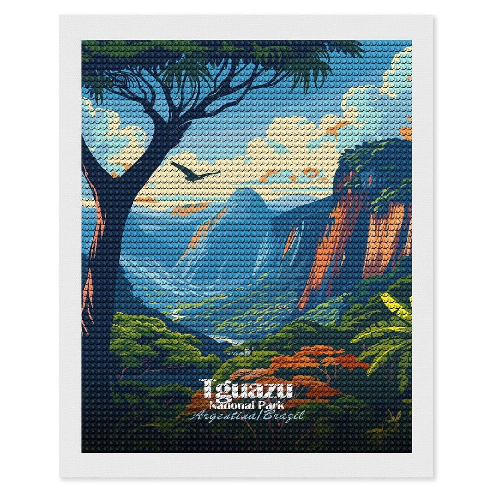 Junmoney Iguazu National Park Illustration Round Drill Diamond Painting 16"x20", for Adults, Creative Leisure Activity, Office Decor, Holiday Gift Idea