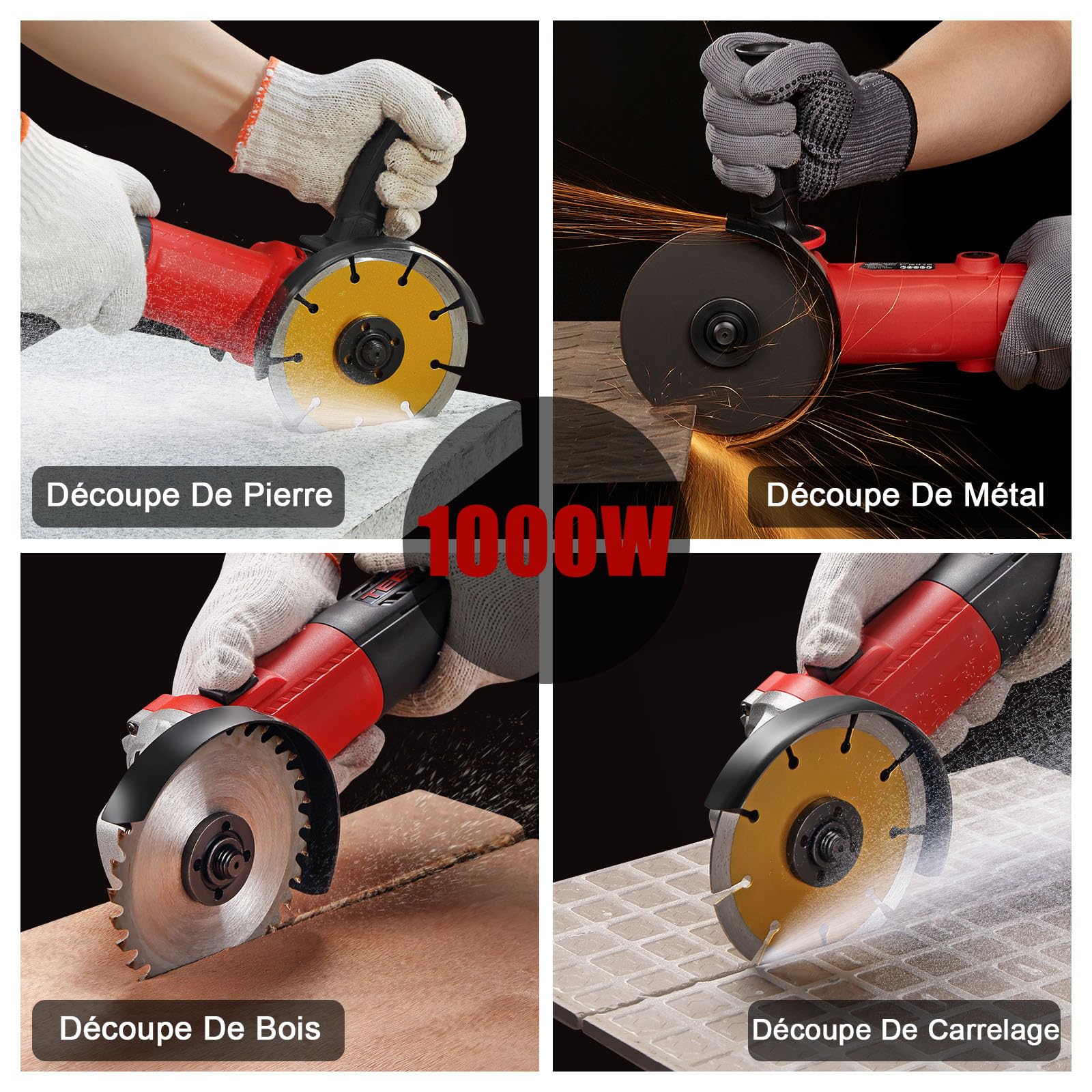 TEENO Meuleuse D'angle 125mm 1000W 2000-12000 trs/min Avec 20 Accessoires, Meuleuses D'angle Avec Sac à Main en Toile, Disqueuse 125 mm, Coupe et le Meulage, le Polissage, Métal, Bois,Céramique,Pierre