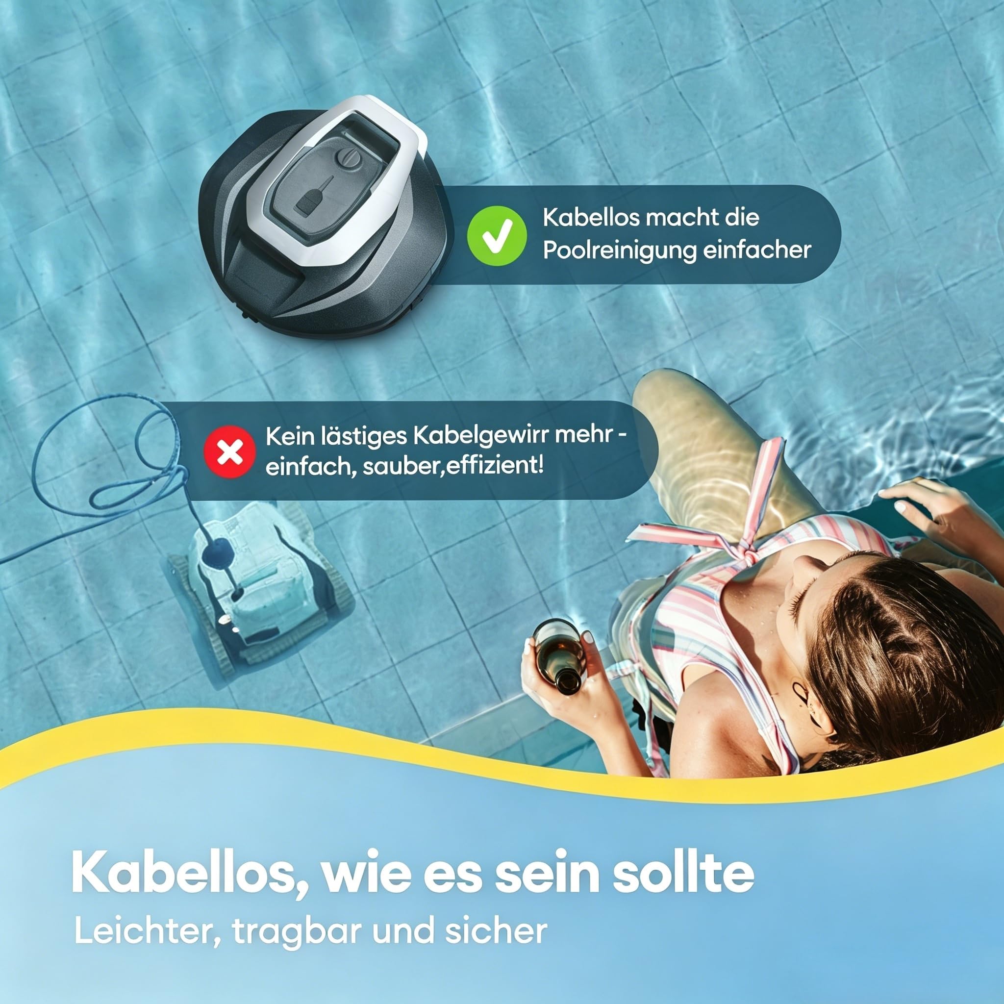 10s Poolroboter(2026 Upgrade), Poolroboter Akku mit 3 Motoren, 90Min für Pools bis 80 m², Fernbedienung und App-Steuerung, automatisches Parken, geeignet für Verschiedene Pooloberflächen