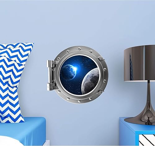 Adhesivo decorativo para pared con diseño de ojo de buey de 12.0in, diseño de estrellas con sistema solar, diseño de estrellas