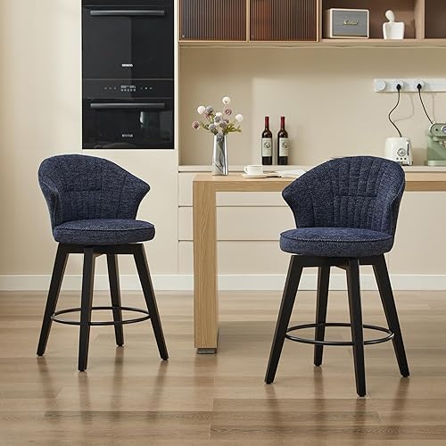 Miniatura 6 de Wing Back Swivel Bar Stools Set of 2-25in Counter Height Adjustable Dining Chairs with Solid Wood Legs & Chenille Upholstery for Kitchen Island,