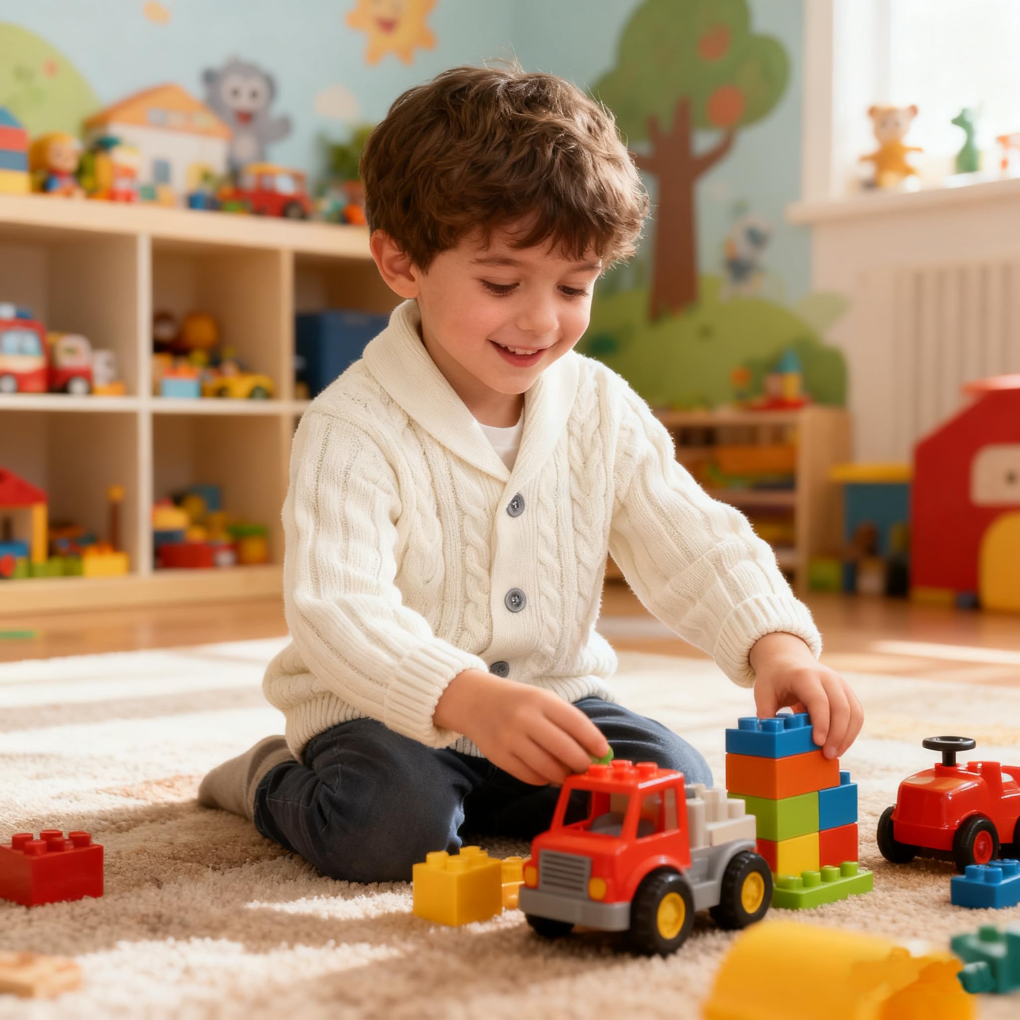 Feidoog Dziecięcy sweter z dzianiny z guzikami, dekolt w serek