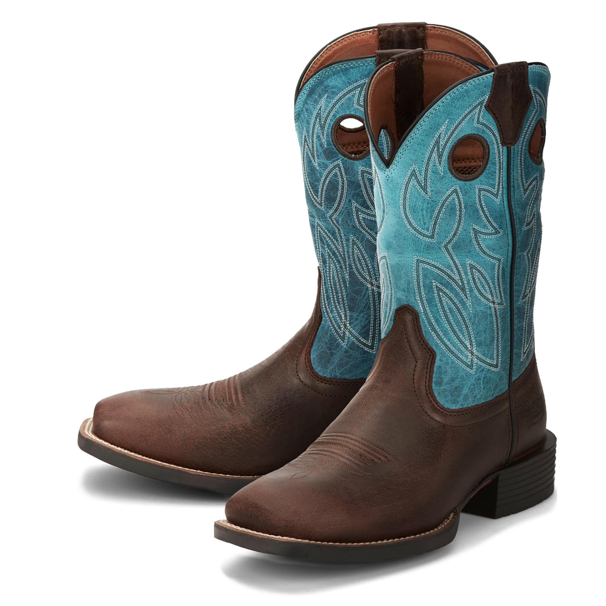 Justin Bowline 11" Cowboy Boots for Men - Square Toe Full-Grain Leather Western Boots for Men with Oil- and Slip-Resistant Rubber Outsole