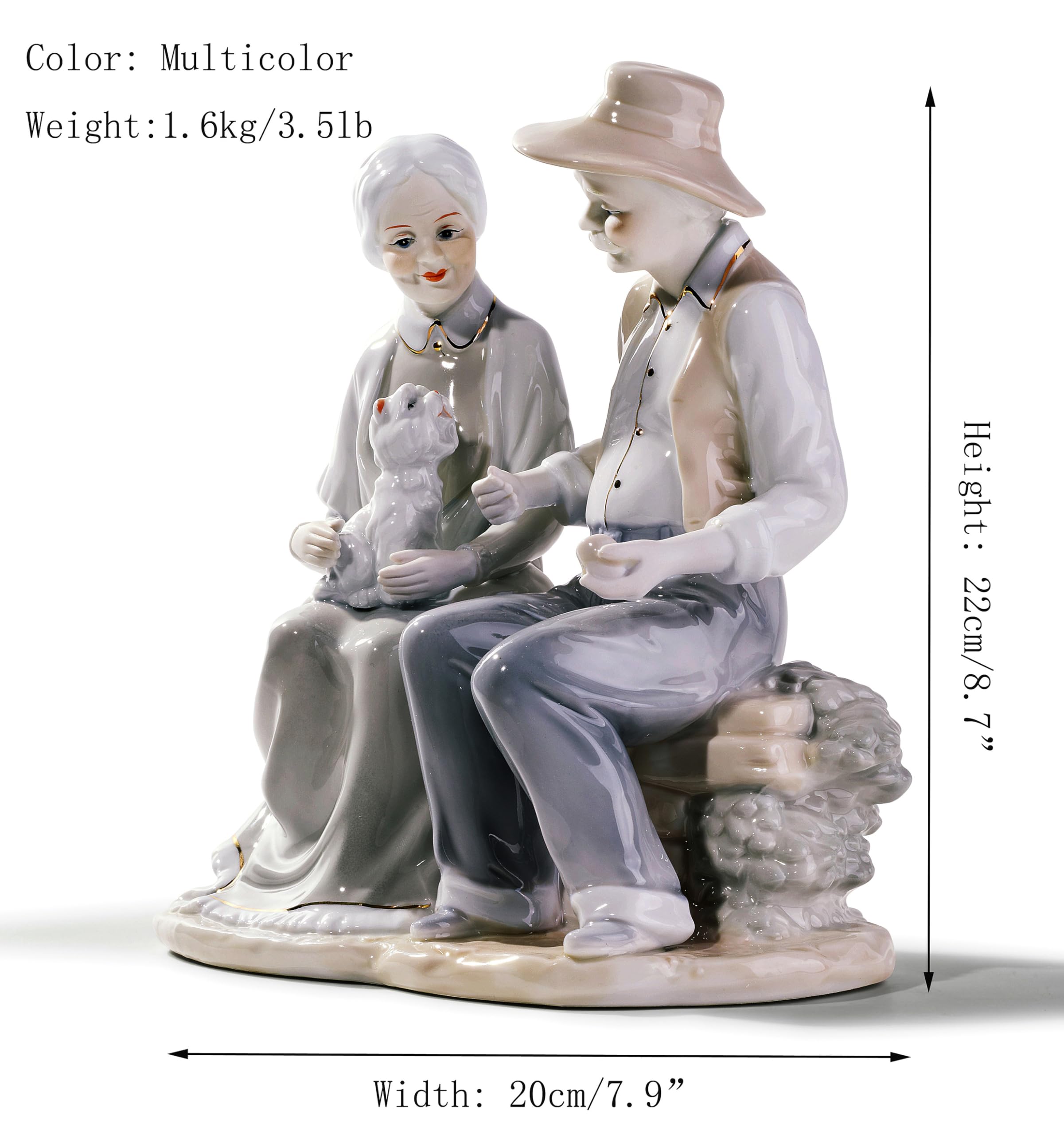 Figuras de porcelana hablando y escuchando en taburete, estatua esculpida, artesanías, artículos de arte, escultura, decoración del hogar (adorno, decoración, regalo)