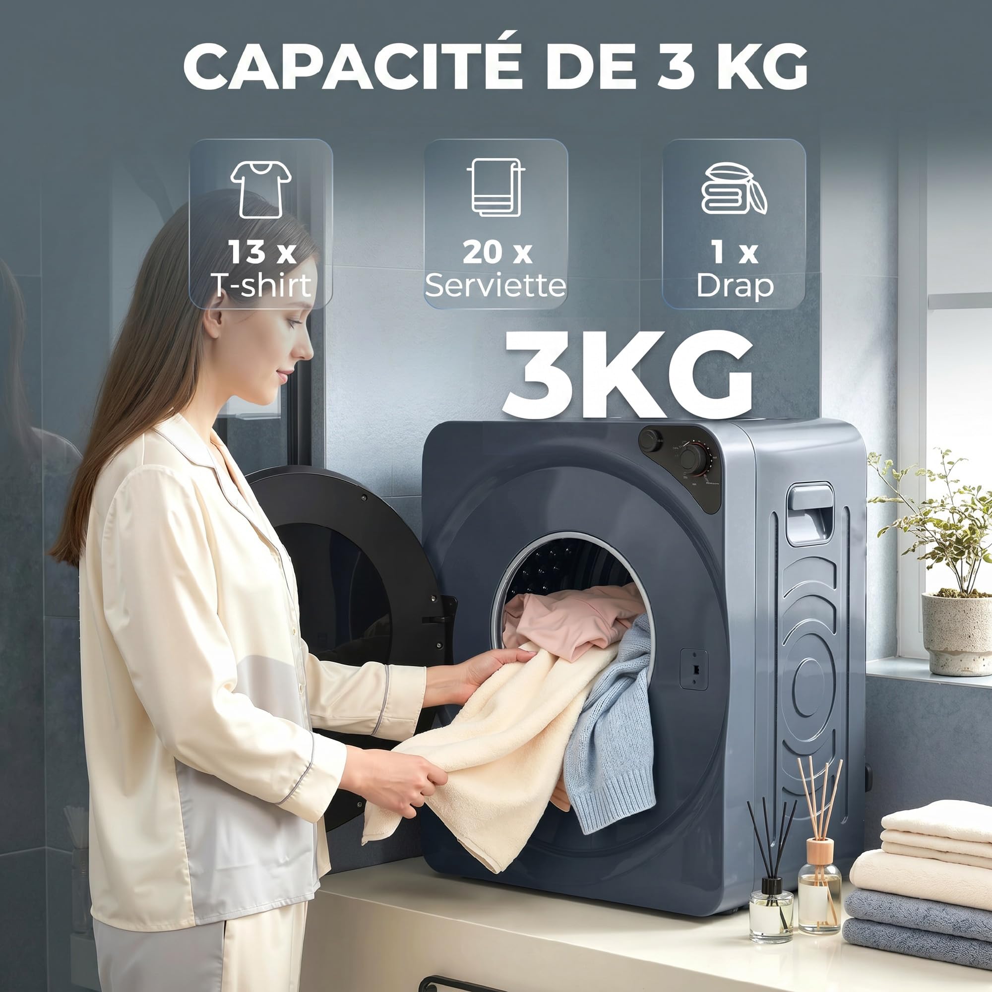 HOMCOM Wäschetrockner, kompakt, 1000 W, 5 kg, 5 Trocknungsmodi, Blau | Elektrischer Wäschetrockner, Behälter aus Edelstahl, Frontlader, freistehend und stapelbar, für Haus und Wohnmobile