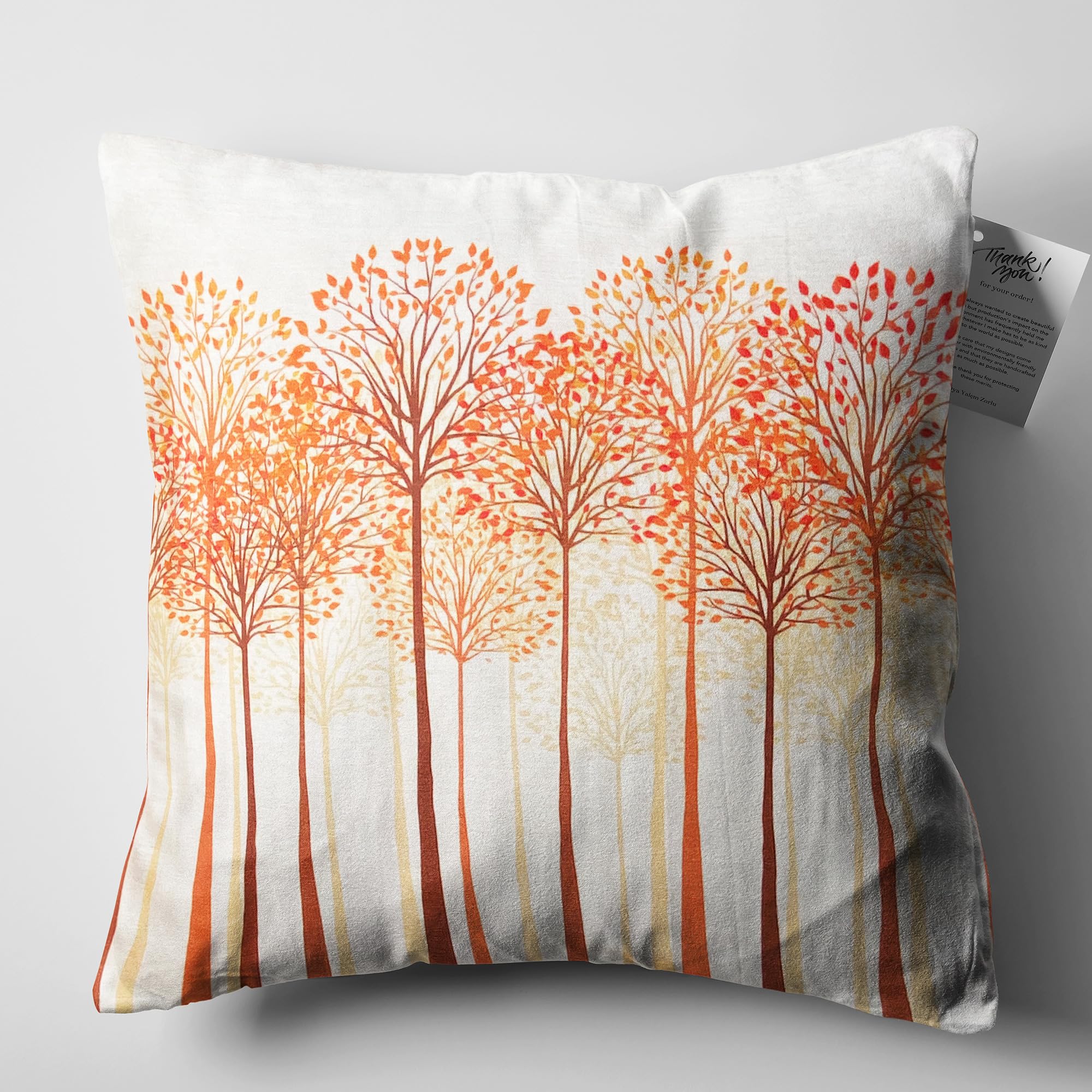 OyzShop Abstract White Cushion Cover Orange Tall Trees Themed, Double Sided on the Soft Velvet Fabric with Multi Sizes, OEKO-TEX 55x55cm (22x22 Inches)