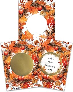 My Scratch Offs - 20 Pack Fall Wreath Thanksgiving Cards DIY Make Your Own Scratch Off Cards & Stickers for Party Favors, Small Business, Family Games & Teacher Rewards