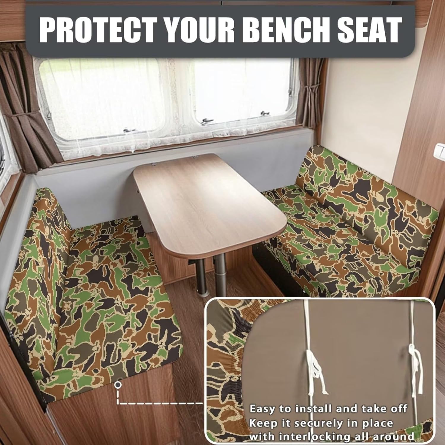 SEANATIVE Rooster Camo RV Dinette Couch Cover High Stretch Sofa Covers for Camper Car Bench Pet Dog Cat Proof Loveseat Slipcover Non Slip Covers for RV Furniture Protector